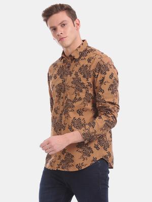 brown floral casual shirt - 17728282 - Standard Image - 2