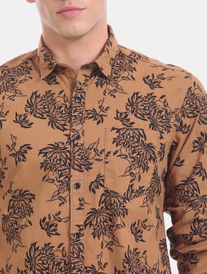 brown floral casual shirt - 17728282 - Standard Image - 5