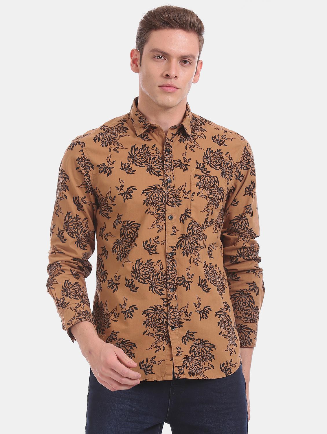 brown floral casual shirt - 17728282 - Zoom Image - 1