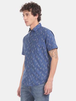 blue printed casual shirt - 17728287 - Standard Image - 2