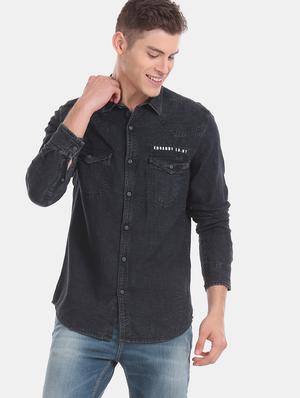 black solid casual shirt - 17728306 - Standard Image - 2