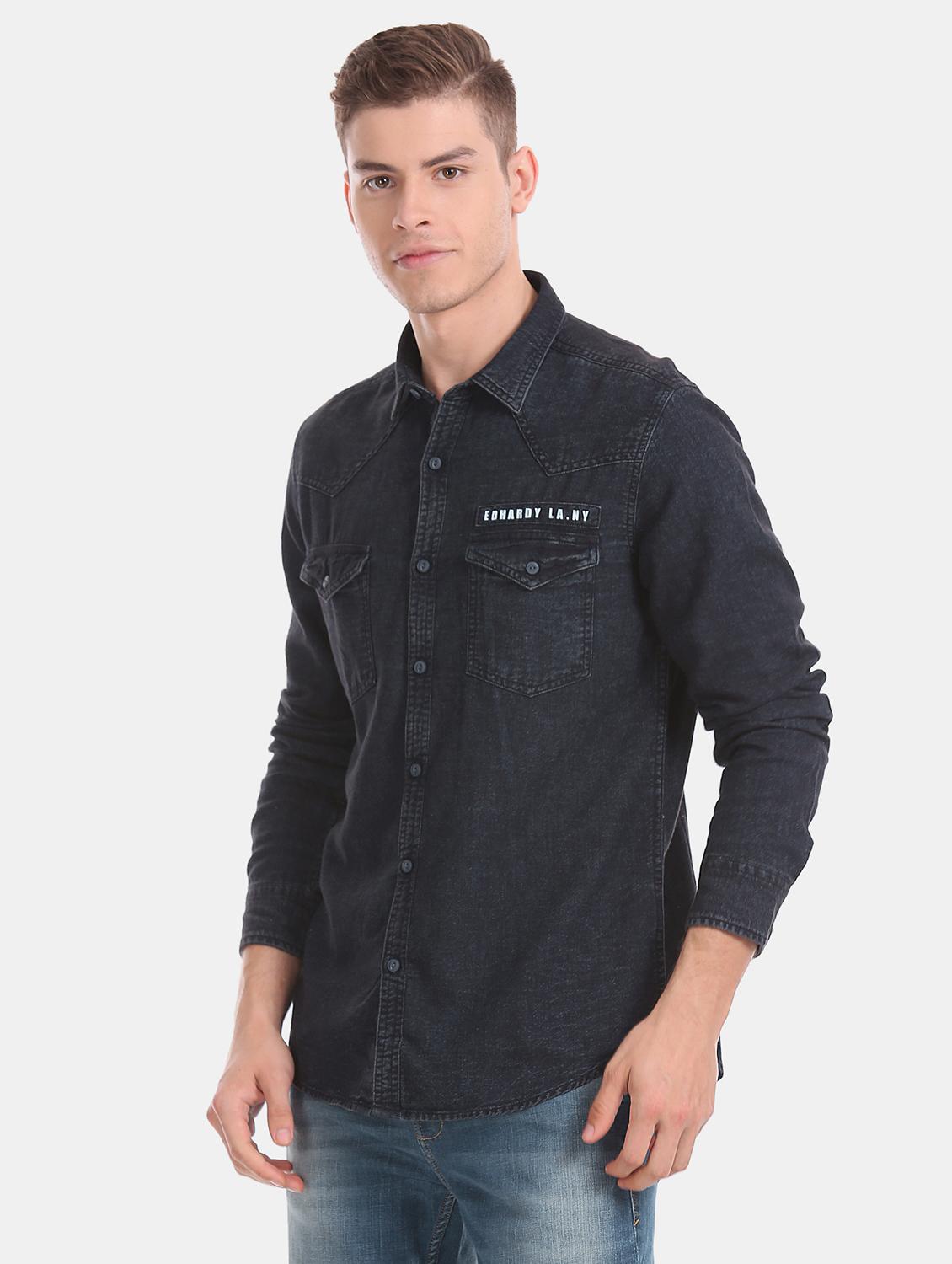 black solid casual shirt - 17728306 - Zoom Image - 3
