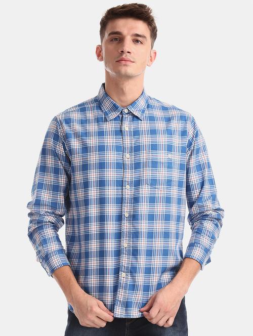 blue checkered casual shirt - 17728640 - Very Small Image - 1