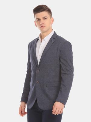 blue self design single breasted formal blazer - 17729706 - Standard Image - 2