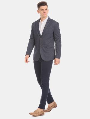blue self design single breasted formal blazer - 17729706 - Standard Image - 4