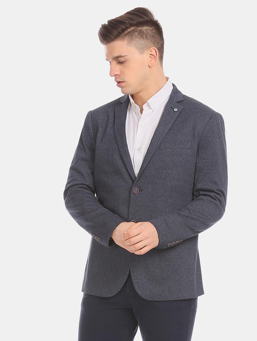 blue self design single breasted formal blazer - 17729706 - Zoom Image - 1