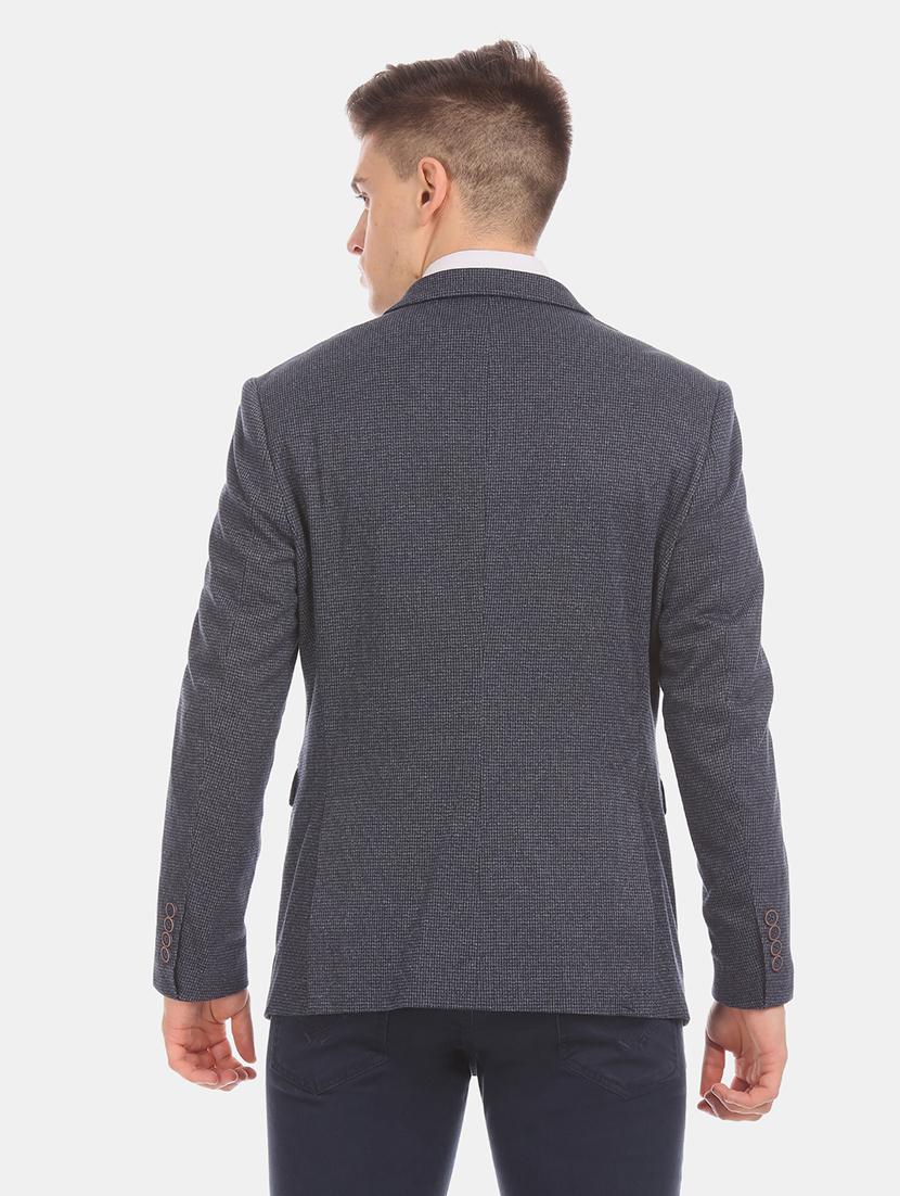 blue self design single breasted formal blazer - 17729706 - Zoom Image - 3