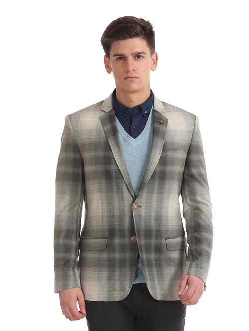 grey checkered single breasted formal blazer - 17729726 - Very Small Image - 1