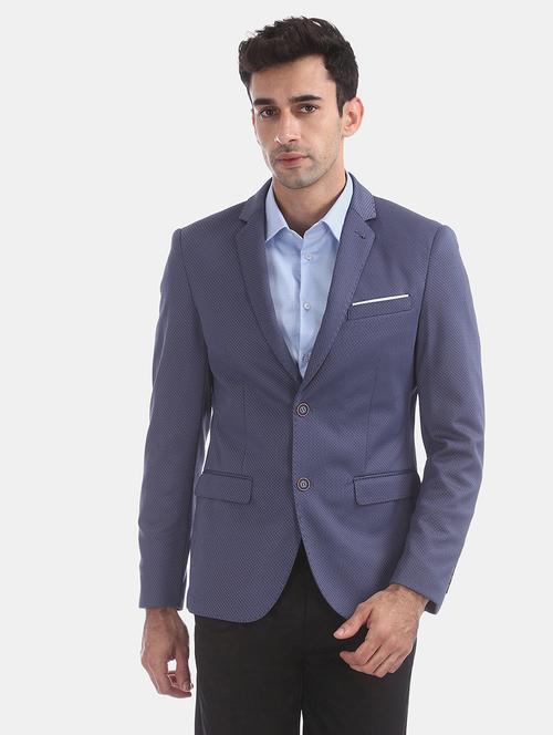 blue self design single breasted formal blazer - 17729728 - Standard Image - 1