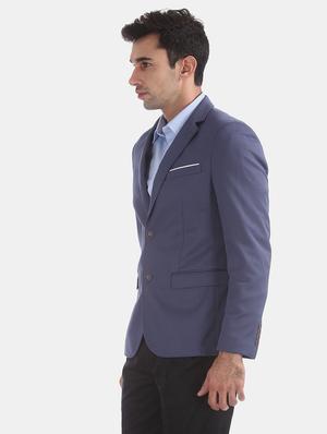 blue self design single breasted formal blazer - 17729728 - Standard Image - 2