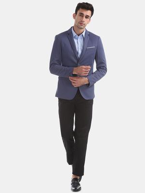 blue self design single breasted formal blazer - 17729728 - Standard Image - 4