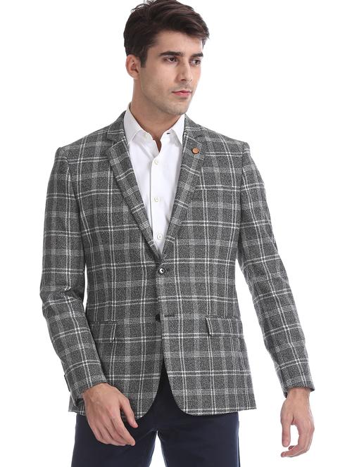 grey checkered single breasted formal blazer - 17729764 - Standard Image - 1