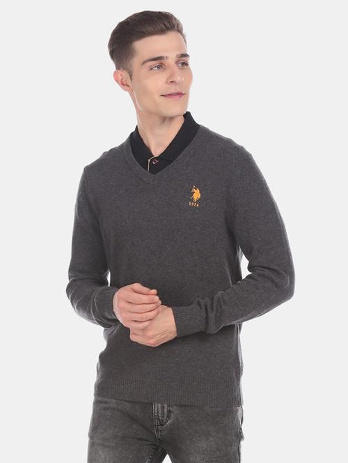 grey solid pullover - 17730058 - Very Small Image - 1