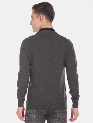 grey solid pullover - 17730058 - Standard Image - 3
