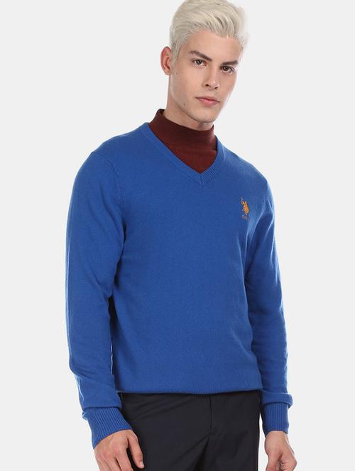 blue solid pullover - 17730072 - Standard Image - 1