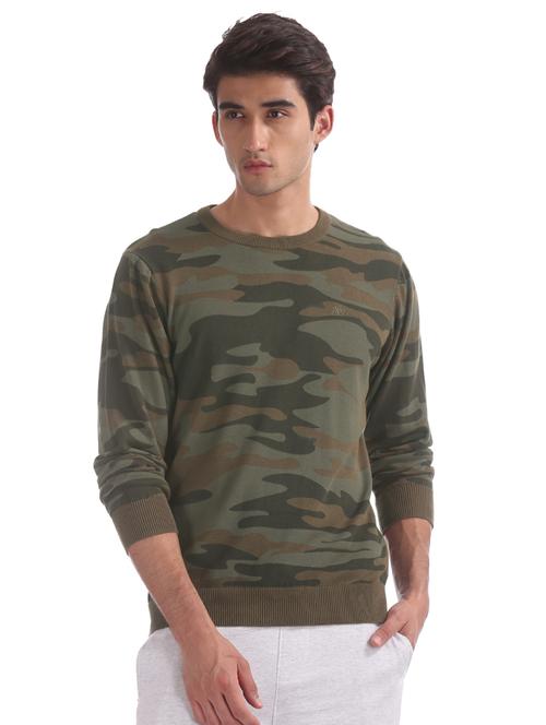 olive green printed pullover - 17730089 - Standard Image - 1