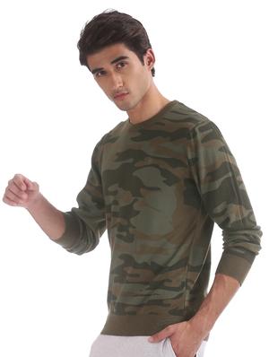olive green printed pullover - 17730089 - Standard Image - 3