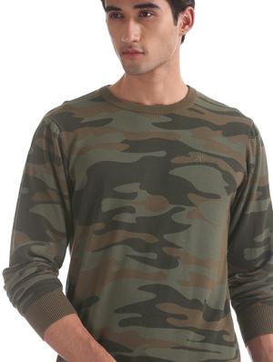 olive green printed pullover - 17730089 - Standard Image - 6