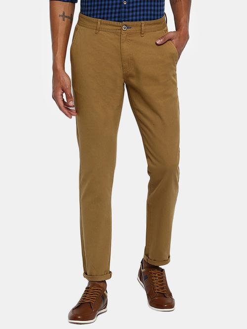 brown solid chinos casual trouser - 17730387 - Standard Image - 1