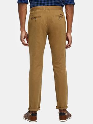 brown solid chinos casual trouser - 17730387 - Standard Image - 3