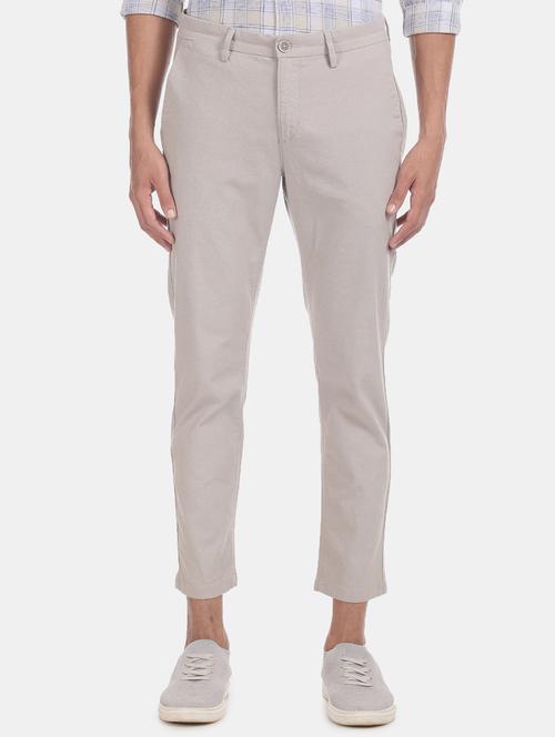 beige solid flat front casual trouser - 17730517 - Standard Image - 1