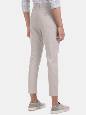 beige solid flat front casual trouser - 17730517 - Standard Image - 3
