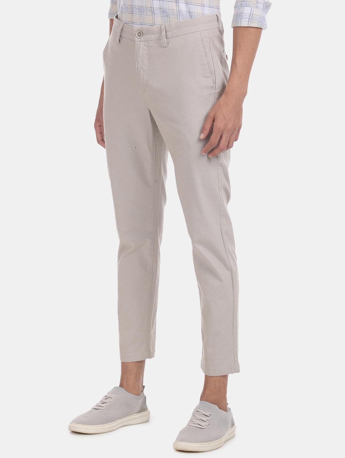 beige solid flat front casual trouser - 17730517 - Zoom Image - 2