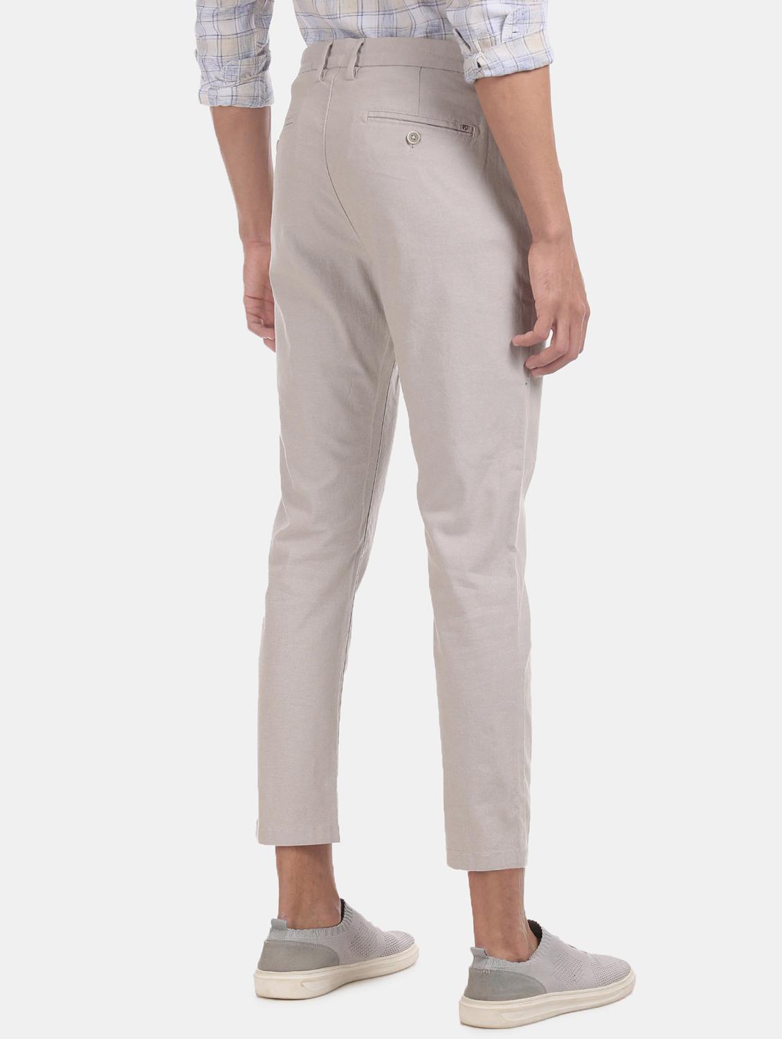 beige solid flat front casual trouser - 17730517 - Zoom Image - 3