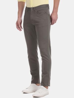 grey solid flat front casual trouser - 17730617 - Standard Image - 2