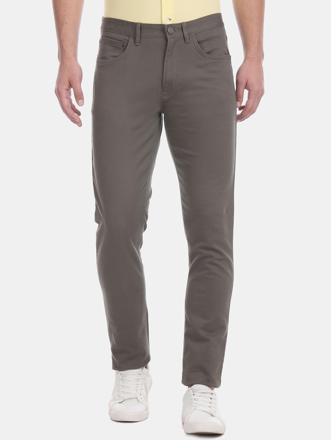 grey solid flat front casual trouser - 17730617 - Zoom Image - 1