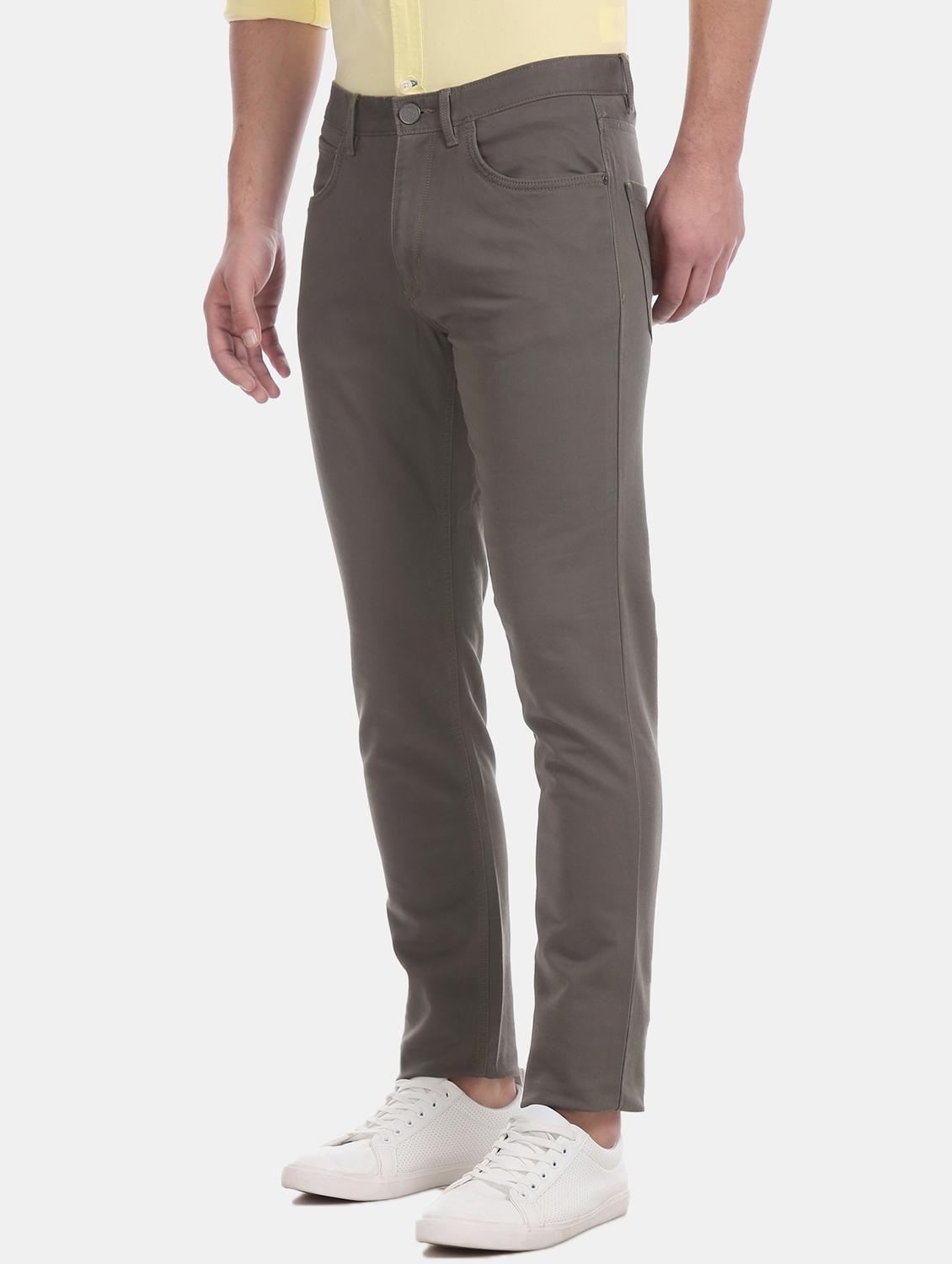 grey solid flat front casual trouser - 17730617 - Zoom Image - 2