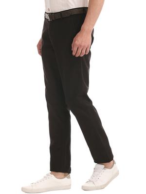 black solid flat front casual trouser - 17730722 - Standard Image - 2