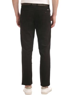 black solid flat front casual trouser - 17730722 - Standard Image - 3