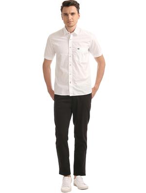 black solid flat front casual trouser - 17730722 - Standard Image - 4