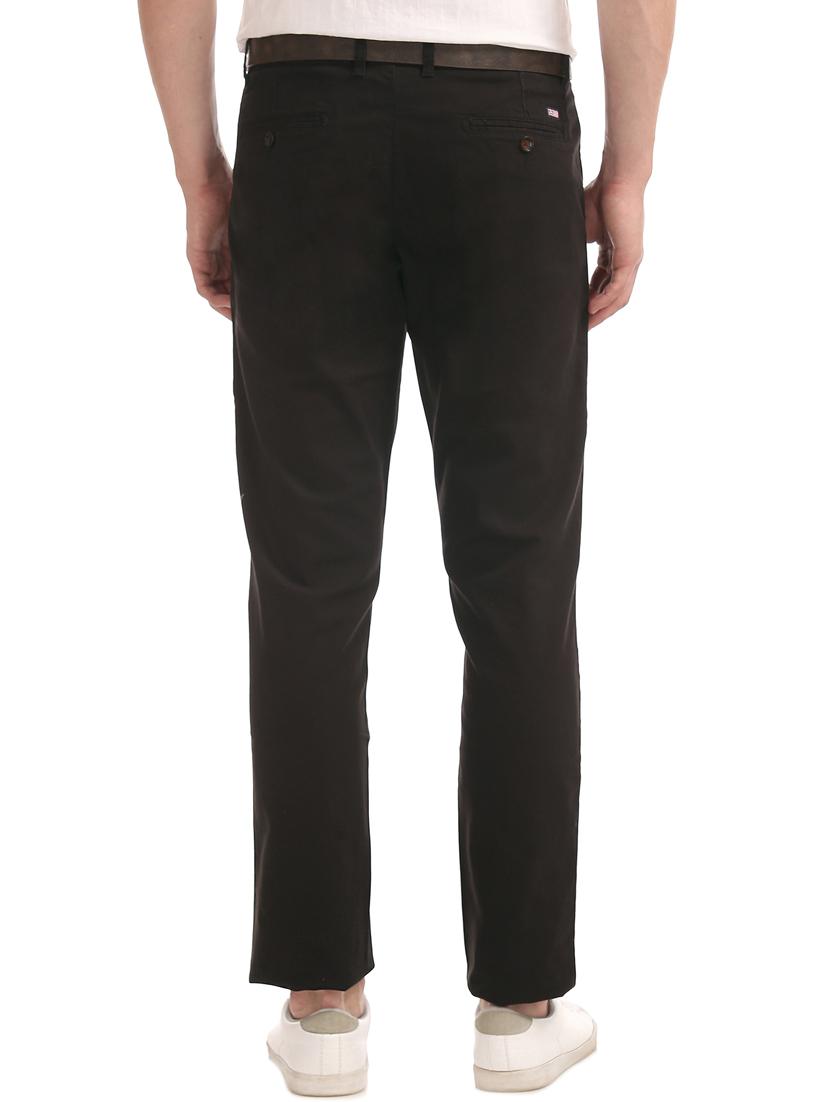 black solid flat front casual trouser - 17730722 - Zoom Image - 3