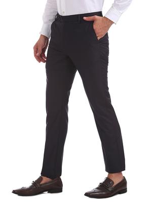 navy blue solid flat front formal trouser - 17731035 - Standard Image - 2
