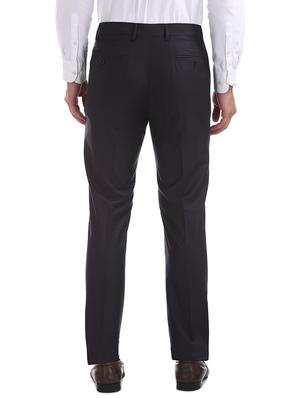 navy blue solid flat front formal trouser - 17731035 - Standard Image - 3