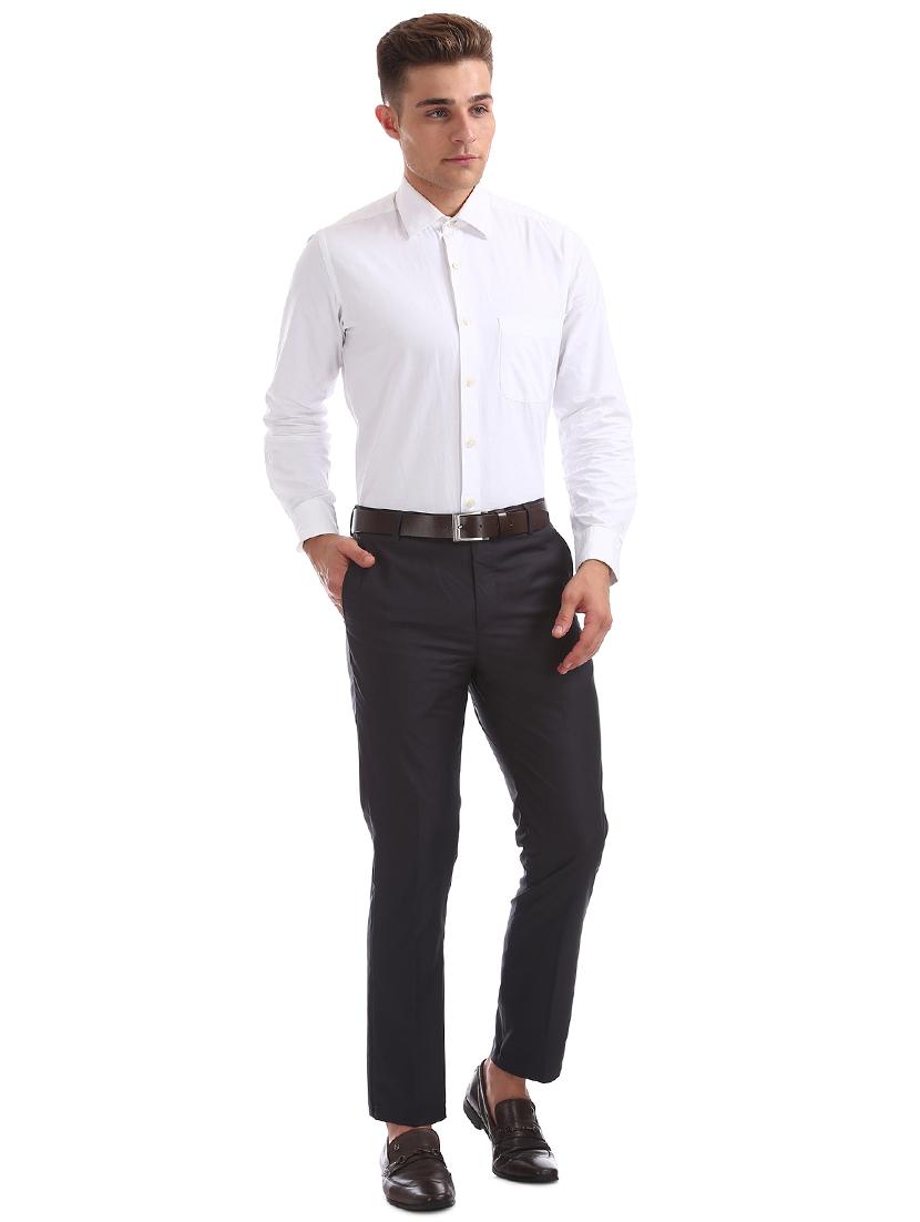 navy blue solid flat front formal trouser - 17731035 - Zoom Image - 4