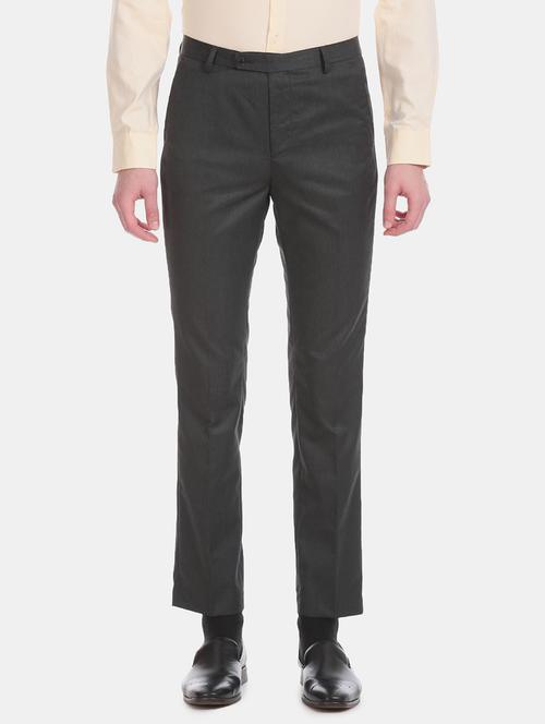 grey solid flat front formal trouser - 17731067 - Standard Image - 1