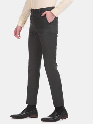 grey solid flat front formal trouser - 17731067 - Standard Image - 2