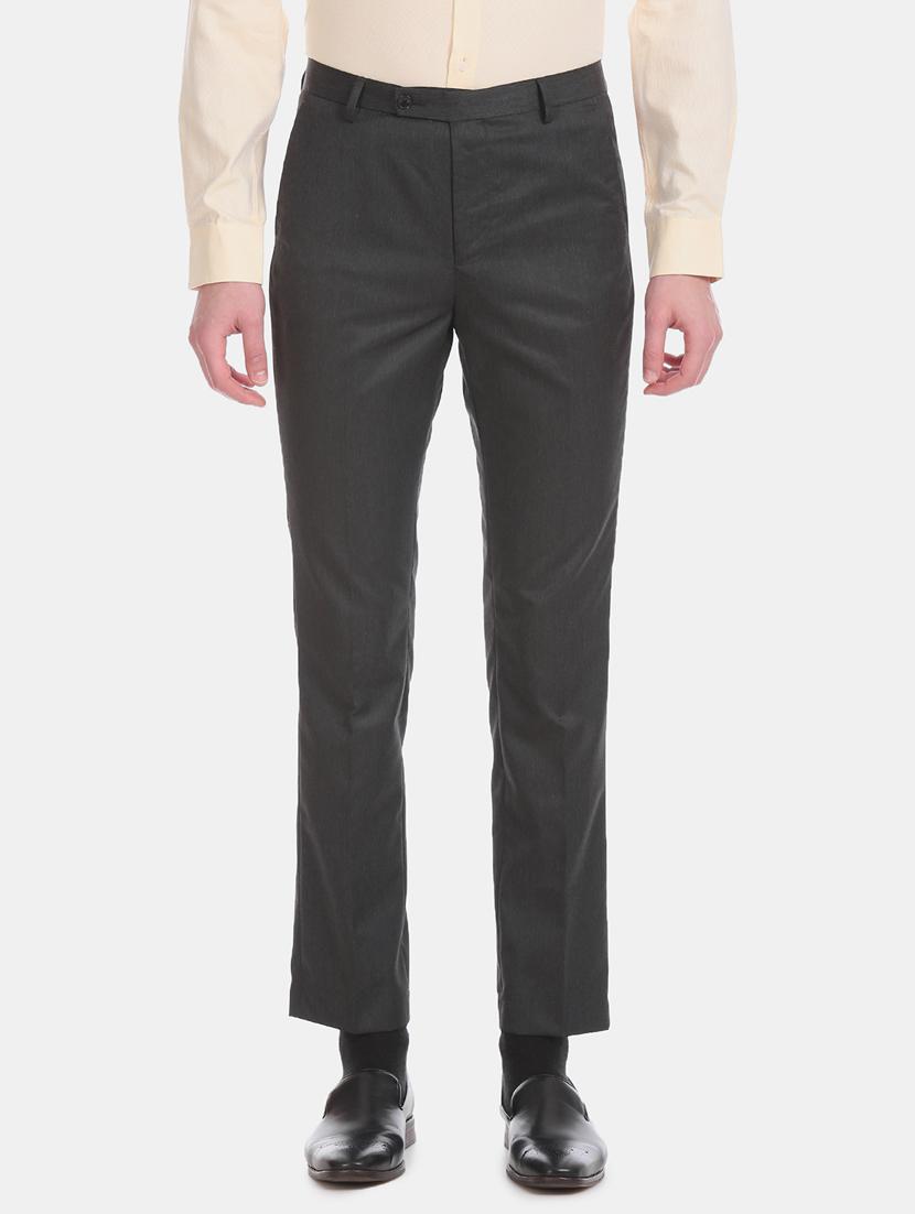 grey solid flat front formal trouser - 17731067 - Zoom Image - 1