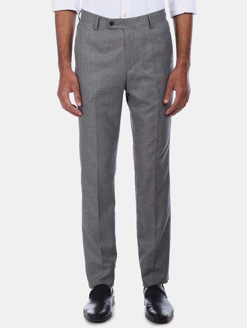 grey solid flat front formal trouser - 17731163 - Standard Image - 1