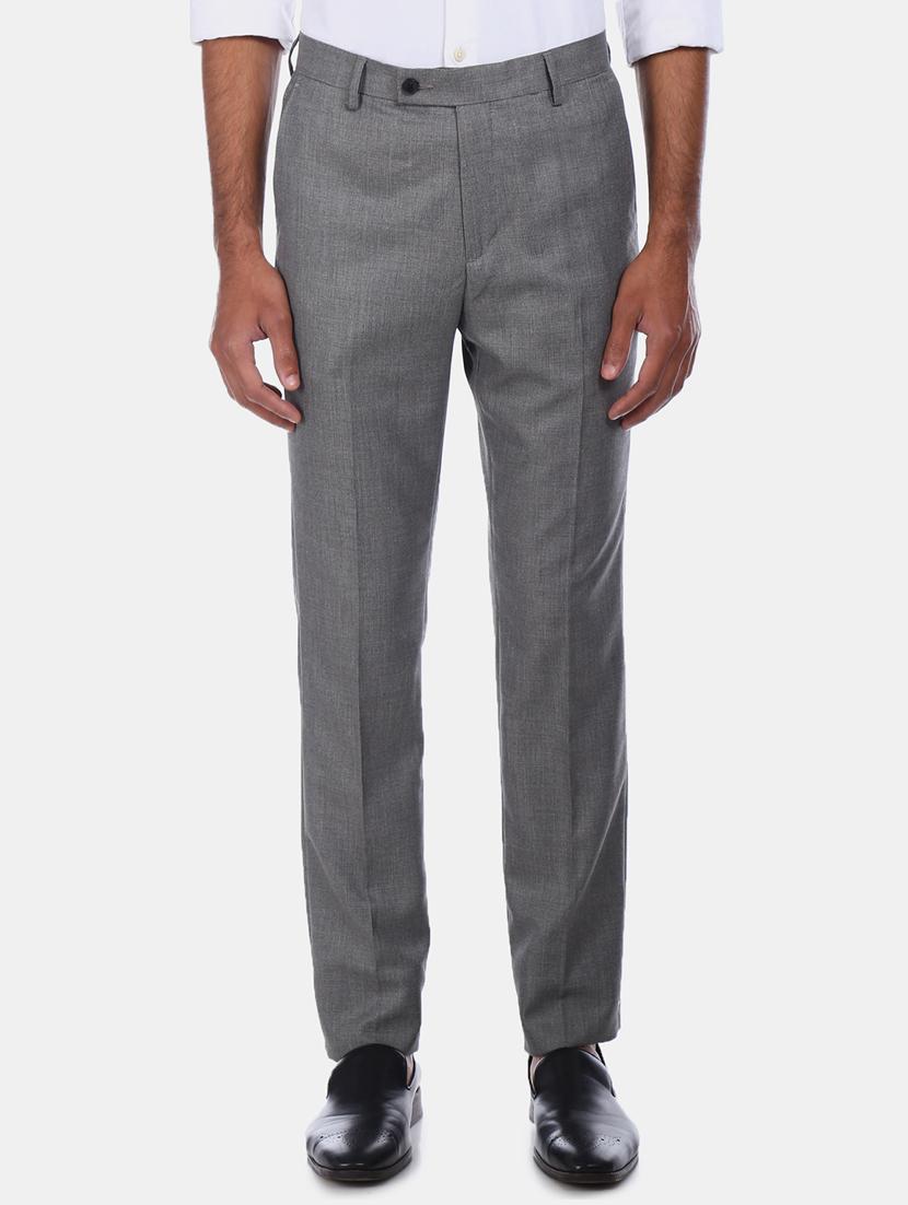 grey solid flat front formal trouser - 17731163 - Zoom Image - 1