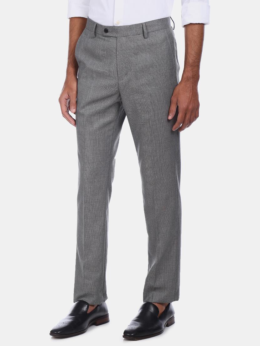 grey solid flat front formal trouser - 17731163 - Zoom Image - 2