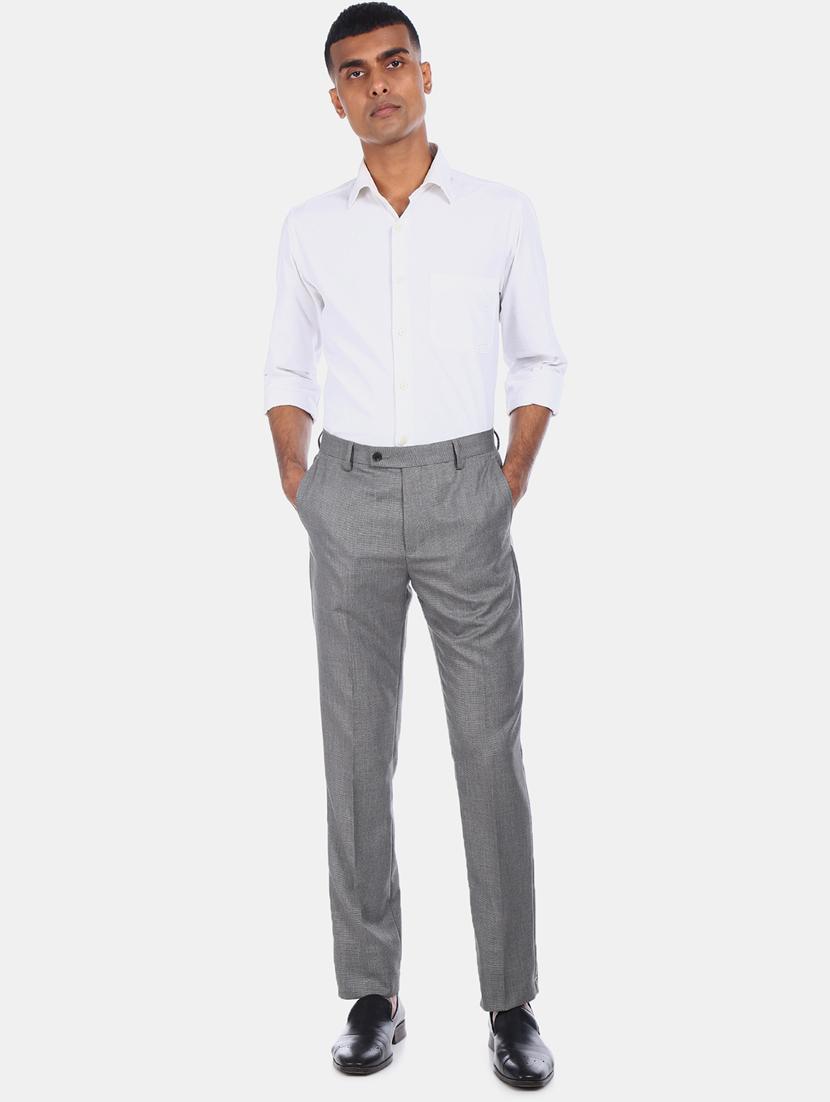 grey solid flat front formal trouser - 17731163 - Zoom Image - 4