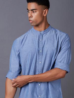 light blue printed casual shirt - 17732188 - Standard Image - 4