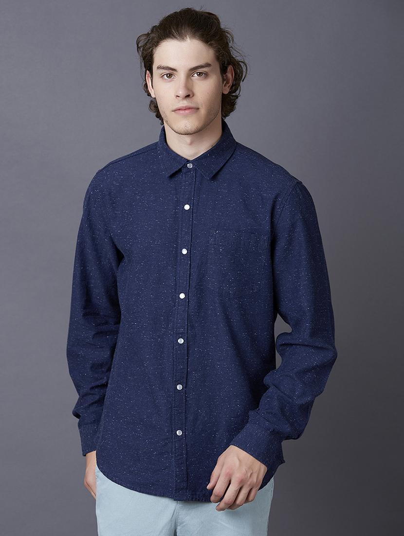 navy blue printed casual shirt - 17732195 - Zoom Image - 1