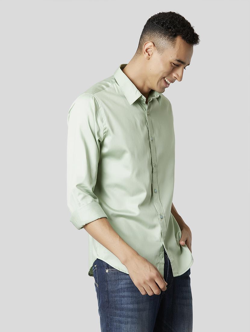 green solid casual shirt - 17732226 - Zoom Image - 2