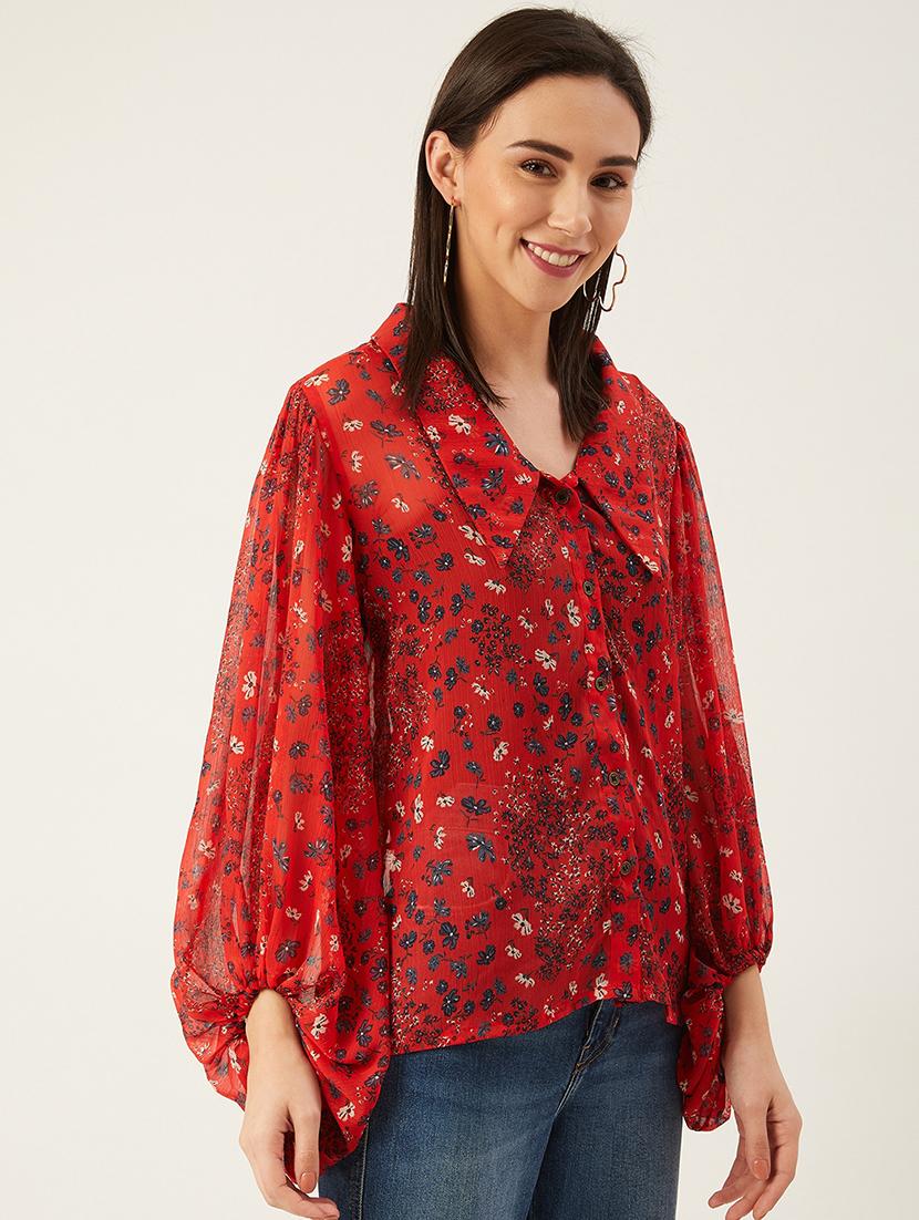 balloon sleeves floral top - 17732328 - Zoom Image - 2