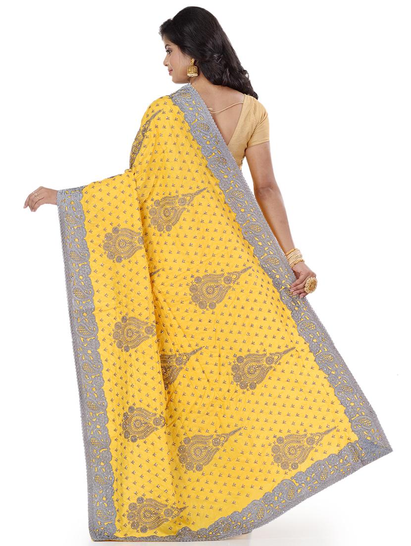 lace bordered embroidered saree with blouse - 17732672 - Zoom Image - 2